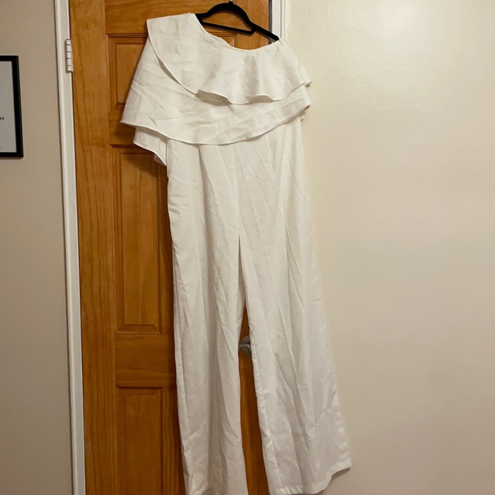 Ruffled, one shoulder jumpsuit